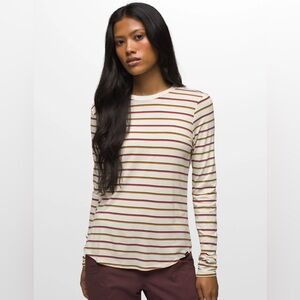 PRANA Foundation 365 Long Sleeve Top Cream Tan Red Striped size xsmall
